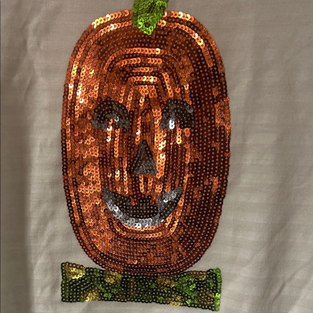 New Thomas &‎ Olivia Cream Long Sleeve Top with sparkling sequined pumpkin.  XL - Picture 7 of 8